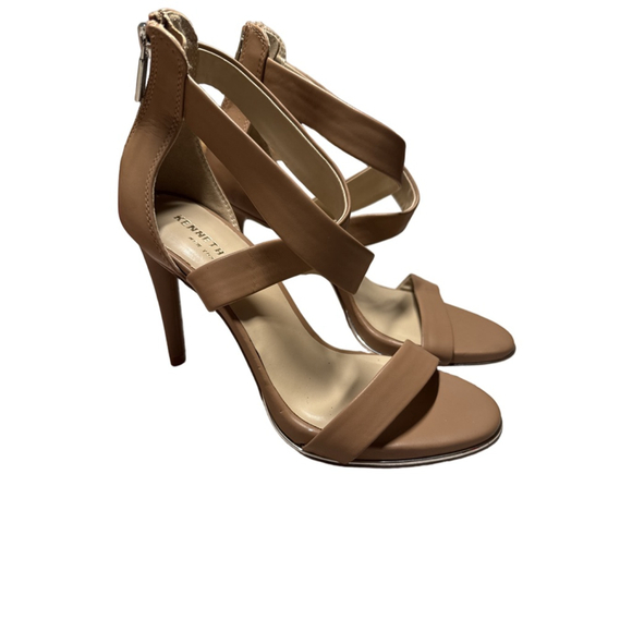 Kenneth Cole Brooke Cross High-Heel Sandals Beige Nude Size 7.5 Strappy Size 7.5 - Picture 1 of 8